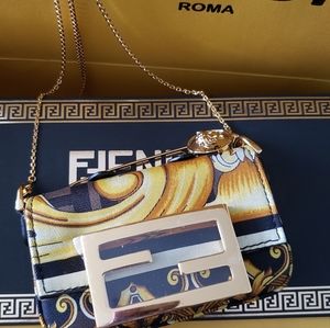 x! SOLD !x Fendace Baroque x Zucca Print Nano Baguette Micro Bag Versace x Fendi